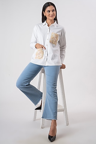 White Cotton Lemon Embroidered Shirt by PEHR ARORA