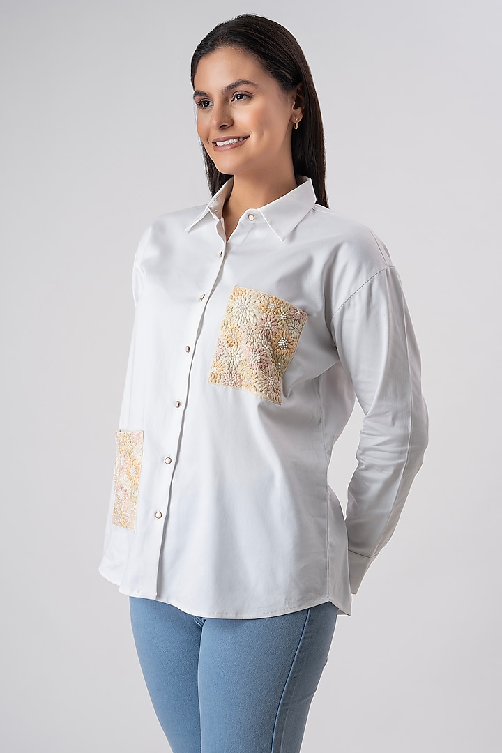 White Cotton Lemon Embroidered Shirt by PEHR ARORA at Pernia's Pop Up Shop