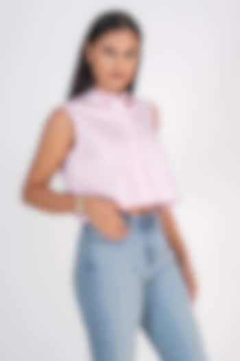 Baby Pink Cotton Patchwork Cut-Sleeves Shirt by PEHR ARORA at Pernia's Pop Up Shop