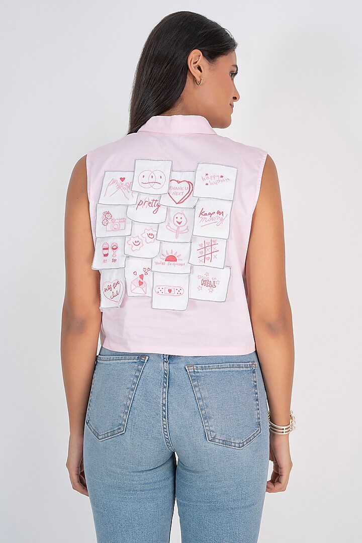 Baby Pink Cotton Patchwork Cut-Sleeves Shirt by PEHR ARORA at Pernia's Pop Up Shop