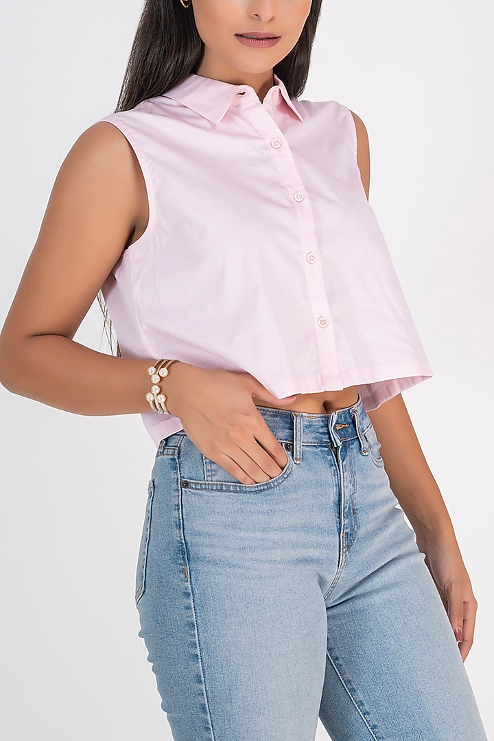 Baby Pink Cotton Patchwork Cut-Sleeves Shirt by PEHR ARORA at Pernia's Pop Up Shop