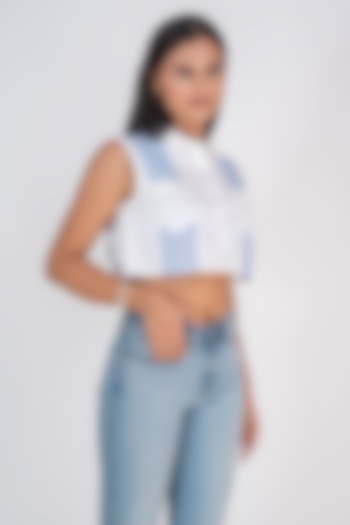 White Cotton Patchwork Cut-Sleeves Shirt by PEHR ARORA at Pernia's Pop Up Shop