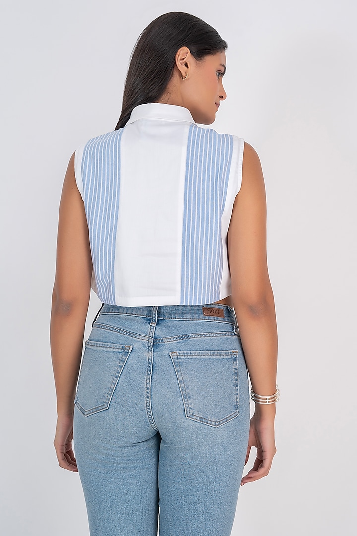 White Cotton Patchwork Cut-Sleeves Shirt by PEHR ARORA at Pernia's Pop Up Shop