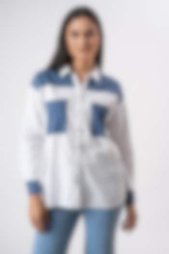 White & Blue Cotton Patchwork Shirt by PEHR ARORA at Pernia's Pop Up Shop