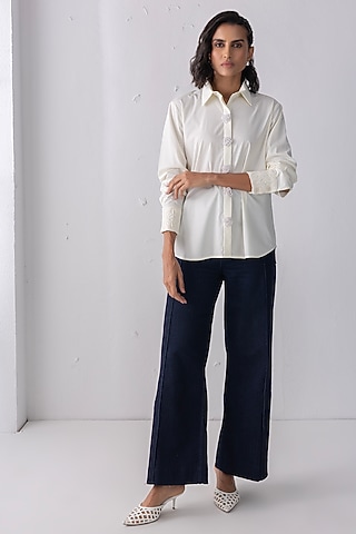 Cream Acetate Pearl Embroidered Shirt by PEHR ARORA