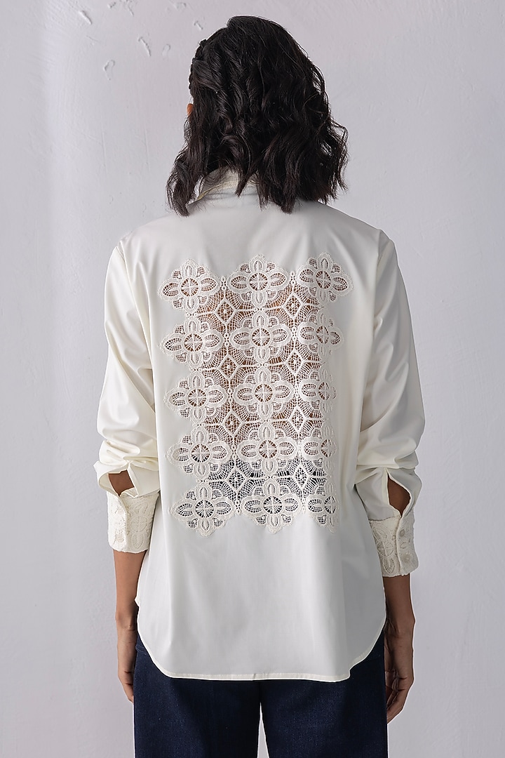 Cream Acetate Pearl Embroidered Shirt by PEHR ARORA at Pernia's Pop Up Shop