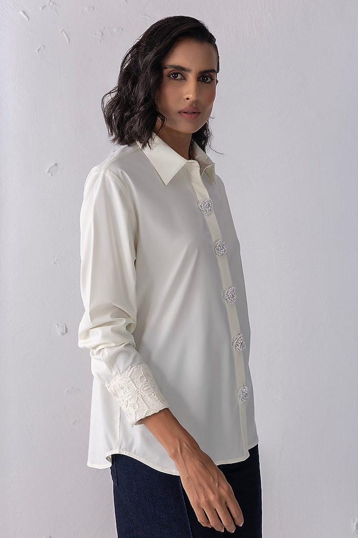Cream Acetate Pearl Embroidered Shirt by PEHR ARORA at Pernia's Pop Up Shop