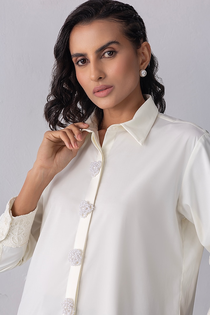 Cream Acetate Pearl Embroidered Shirt by PEHR ARORA at Pernia's Pop Up Shop
