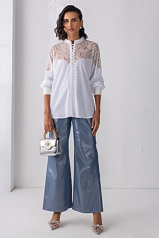 Cream Acetate Balloon Sleeves Shirt by PEHR ARORA