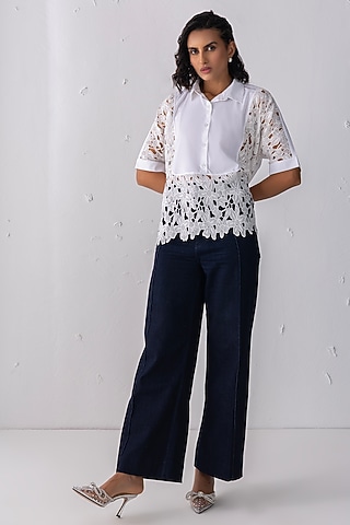 Cream Acetate Floral Embroidered Shirt by PEHR ARORA