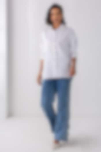 White Cotton Pearl Hand Embroidered Shirt by PEHR ARORA at Pernia's Pop Up Shop