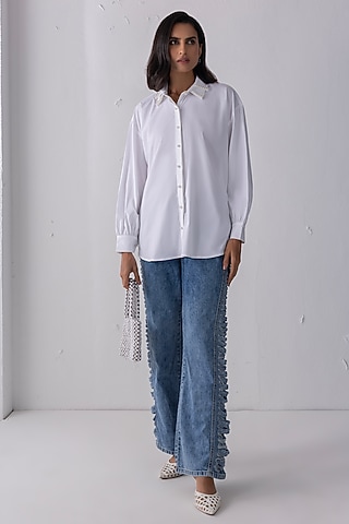 White Acetate Hand Embroidered Shirt by PEHR ARORA
