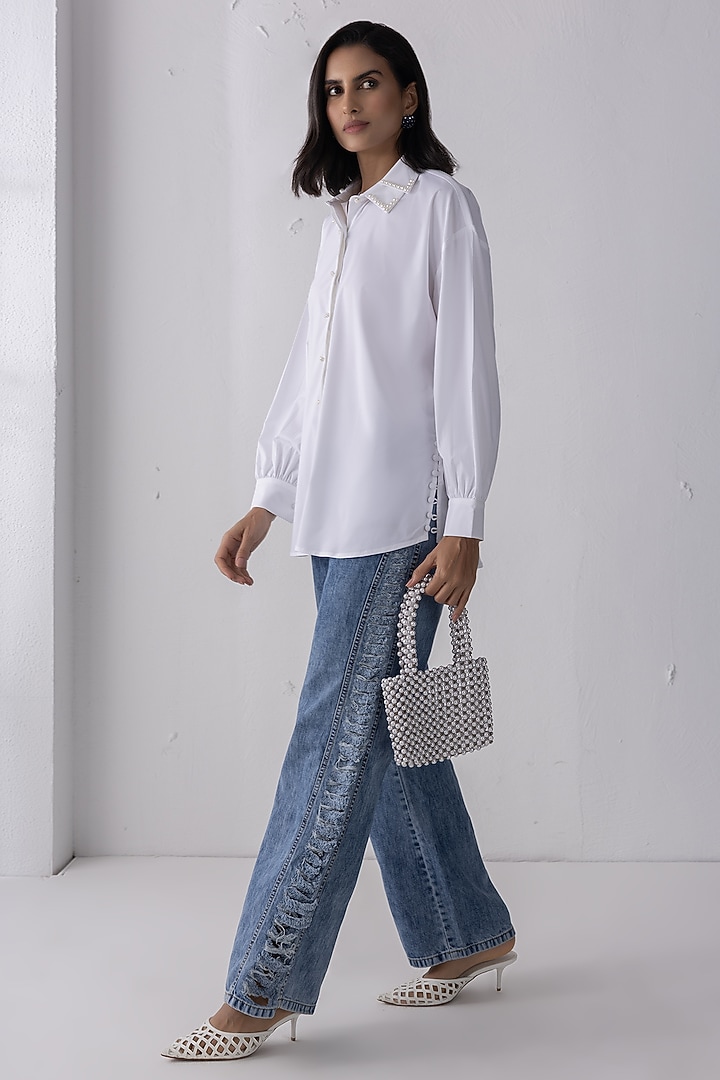 White Acetate Hand Embroidered Shirt by PEHR ARORA at Pernia's Pop Up Shop