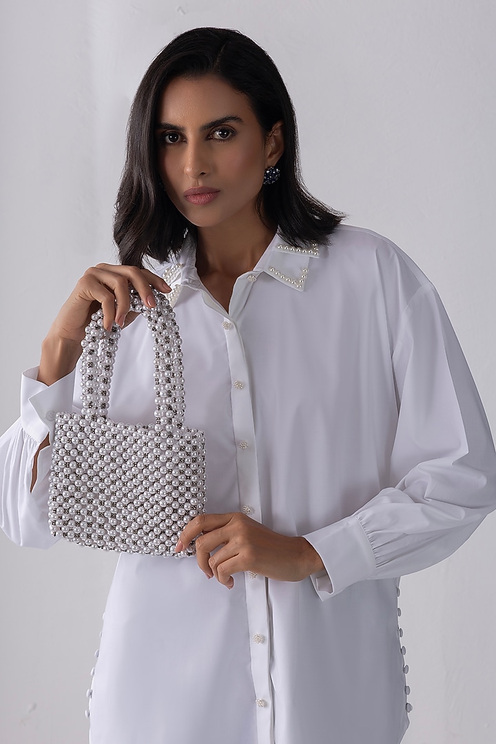 White Acetate Hand Embroidered Shirt by PEHR ARORA at Pernia's Pop Up Shop