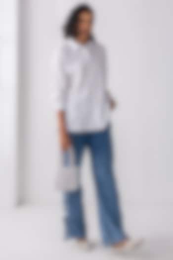 White Cotton Pearl Hand Embroidered Shirt by PEHR ARORA at Pernia's Pop Up Shop
