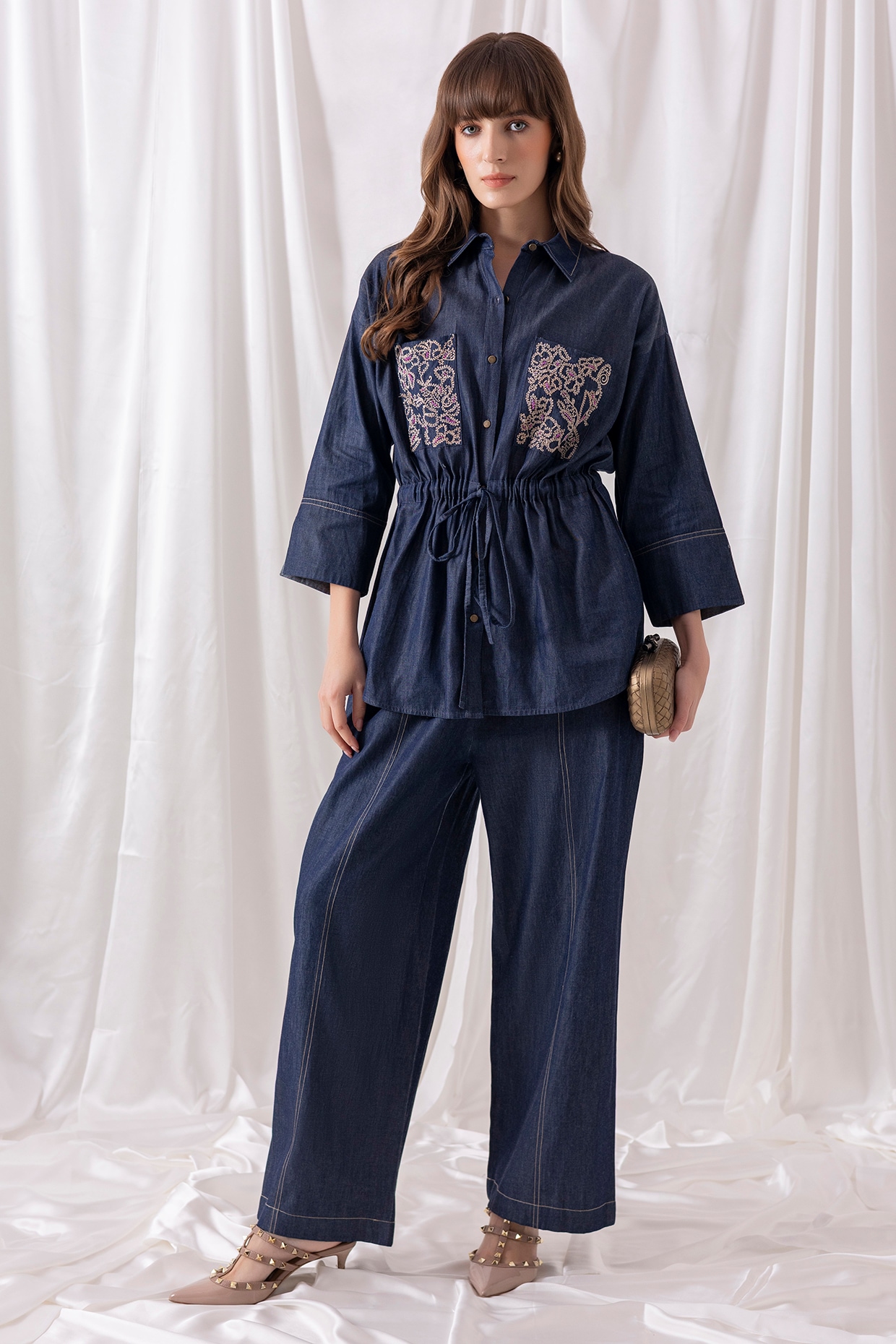 PEHR ARORA Blue Twill Denim Embroidered Co-ord Set