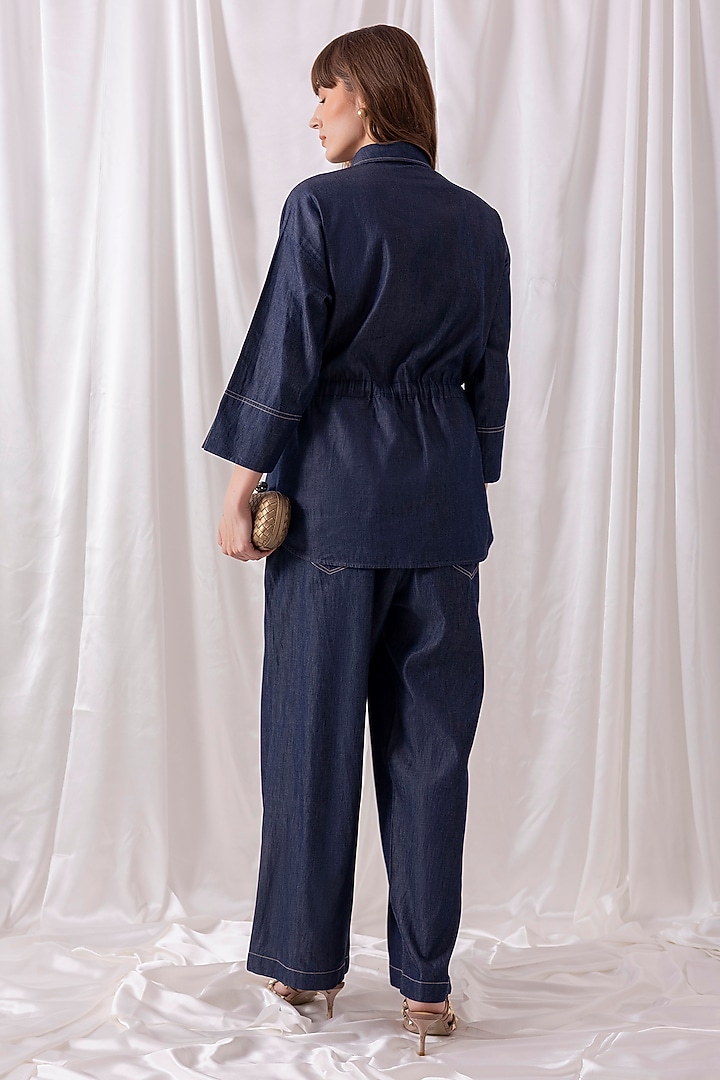 Blue Twill Denim Embroidered Co-ord Set by PEHR ARORA at Pernia's Pop Up Shop
