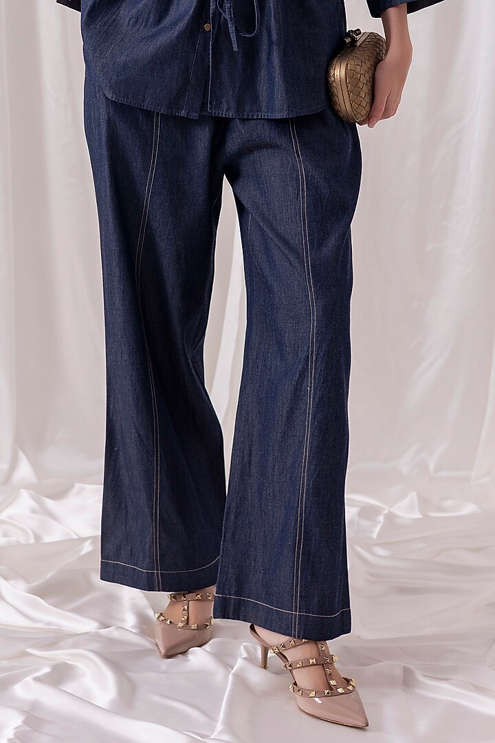 Blue Twill Denim Embroidered Co-ord Set by PEHR ARORA at Pernia's Pop Up Shop