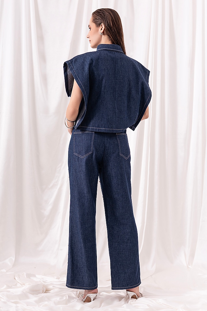 Blue Denim Pearl Embellished Co-ord Set by PEHR ARORA at Pernia's Pop Up Shop