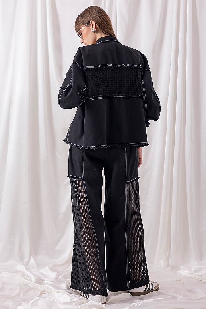 Black Denim & Mesh Patchwork Co-ord Set by PEHR ARORA at Pernia's Pop Up Shop
