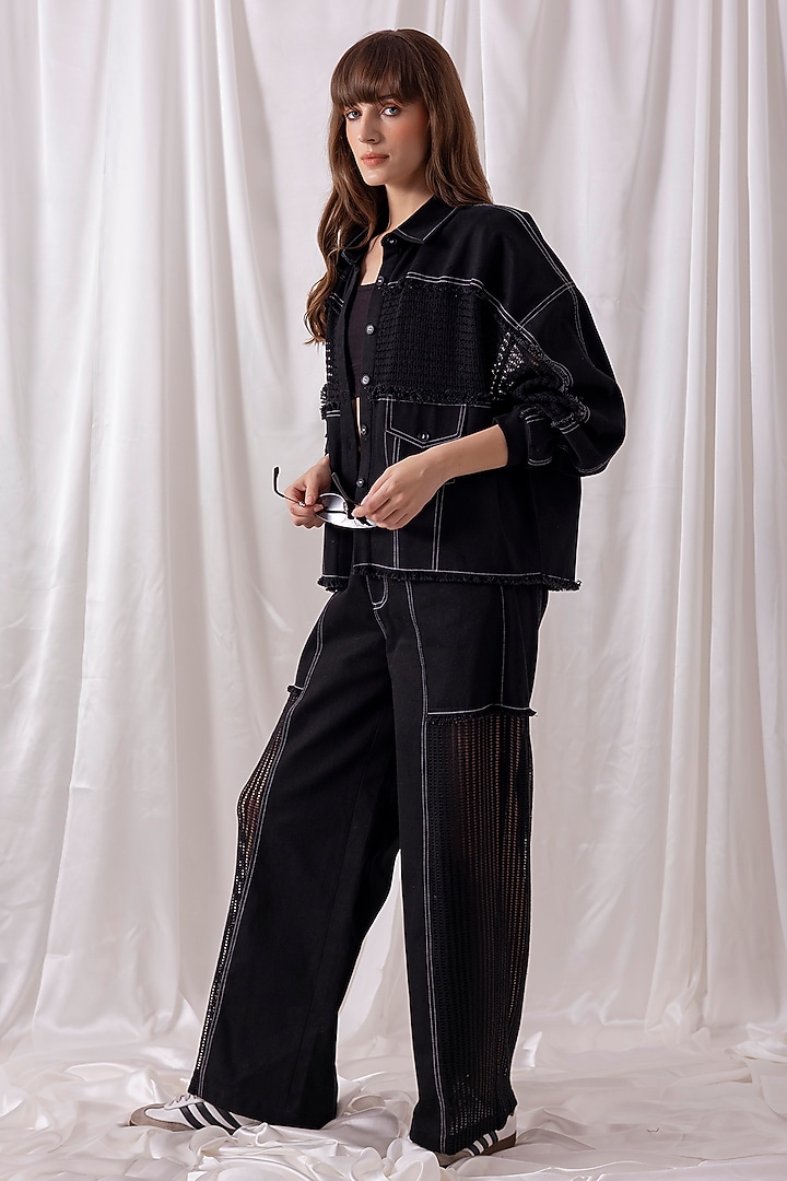 Black Denim & Mesh Patchwork Co-ord Set by PEHR ARORA at Pernia's Pop Up Shop