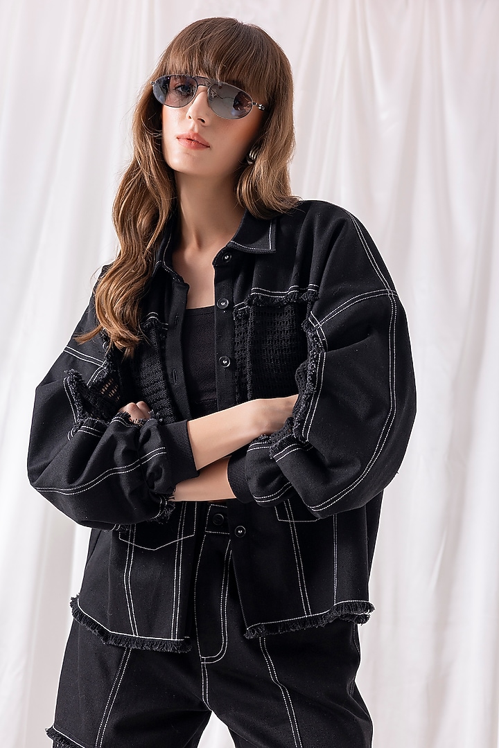 Black Denim & Mesh Patchwork Co-ord Set by PEHR ARORA at Pernia's Pop Up Shop