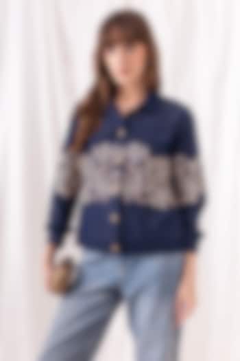 Blue Cotton Denim Floral Embroidered Shacket by PEHR ARORA at Pernia's Pop Up Shop