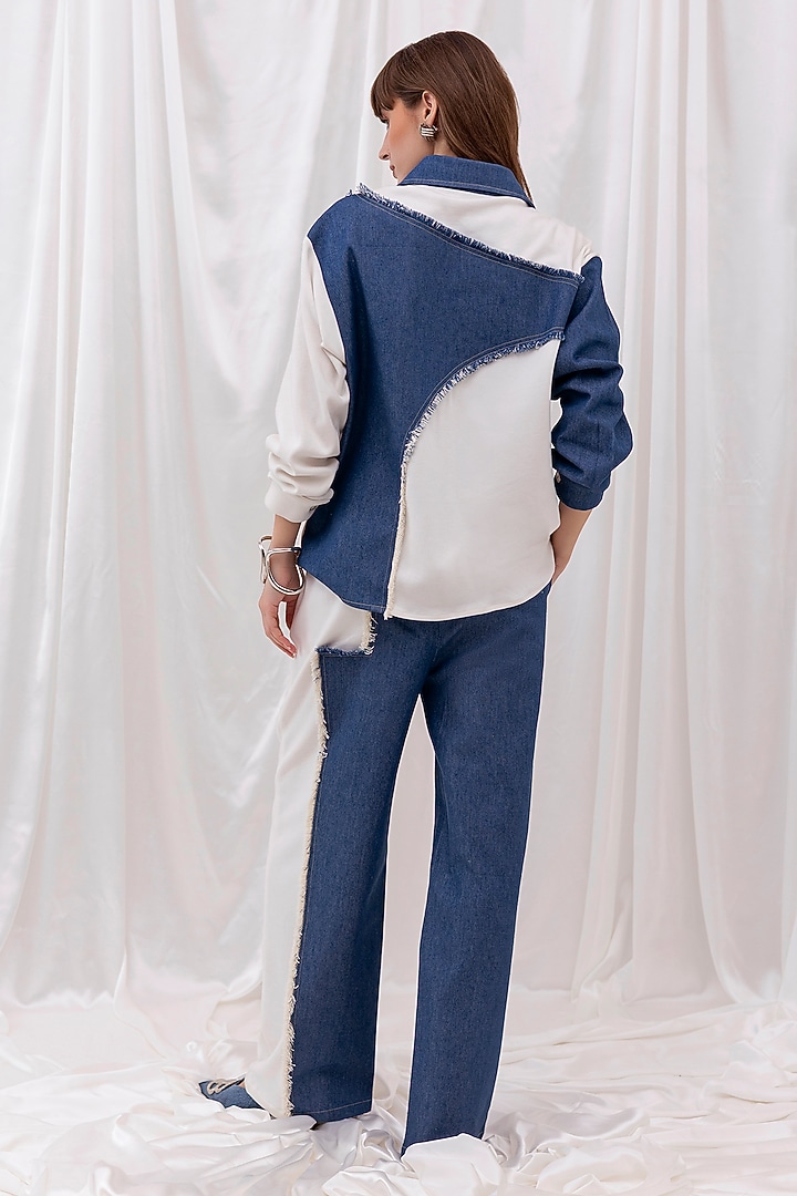 White & Blue Denim Patchwork Co-ord Set by PEHR ARORA at Pernia's Pop Up Shop