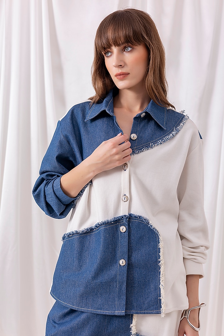 White & Blue Denim Patchwork Co-ord Set by PEHR ARORA at Pernia's Pop Up Shop