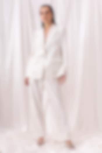 Ivory Banana Crepe Pearl Embroidered Pant Set by PEHR ARORA at Pernia's Pop Up Shop