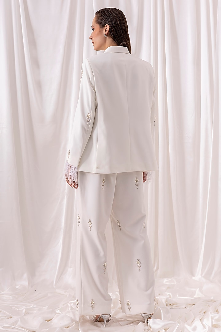 Ivory Banana Crepe Pearl Embroidered Pant Set by PEHR ARORA at Pernia's Pop Up Shop