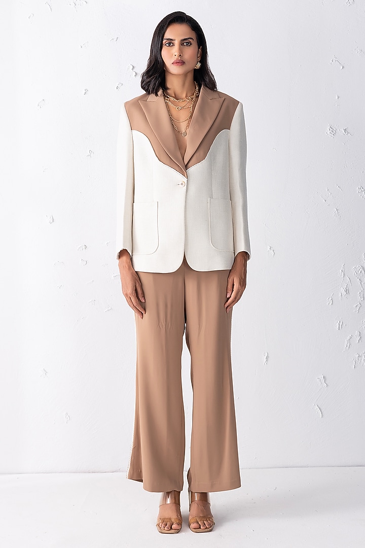 Khaki Banana Crepe & Tweed Blazer Set by PEHR ARORA at Pernia's Pop Up Shop