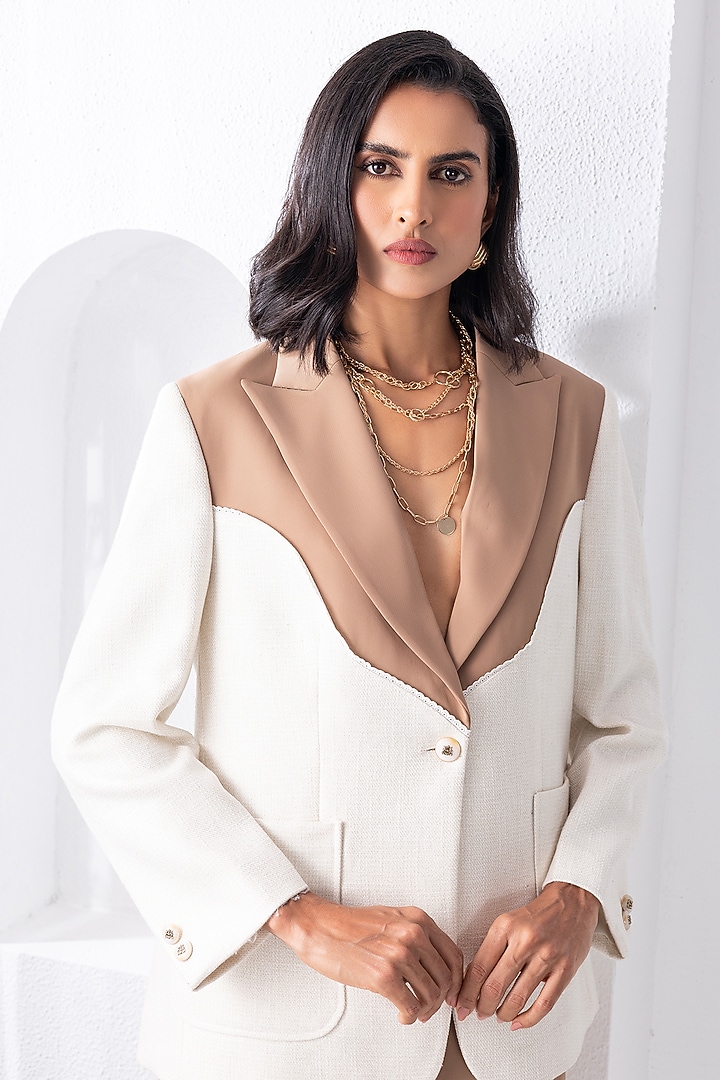 Khaki Banana Crepe & Tweed Blazer Set by PEHR ARORA at Pernia's Pop Up Shop