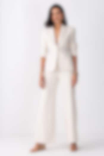 Cream Banana Crepe Blazer Set by PEHR ARORA at Pernia's Pop Up Shop