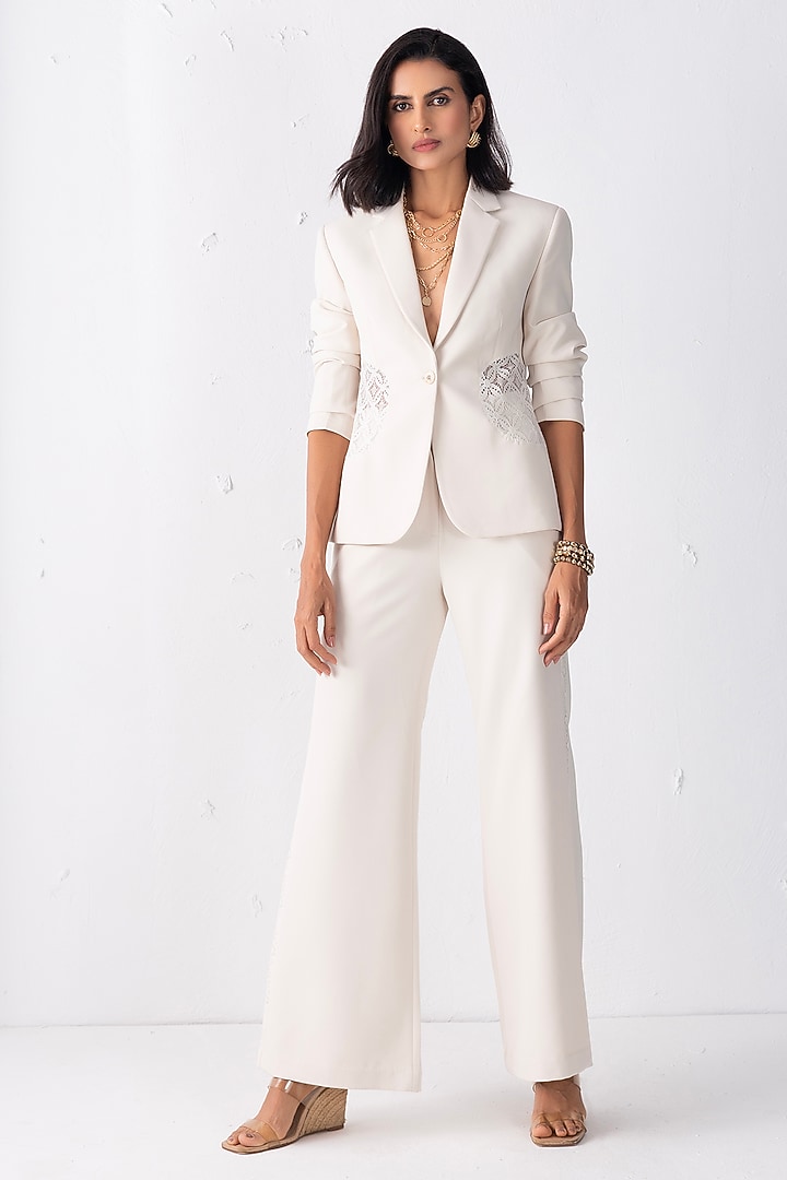 Cream Banana Crepe Blazer Set by PEHR ARORA at Pernia's Pop Up Shop