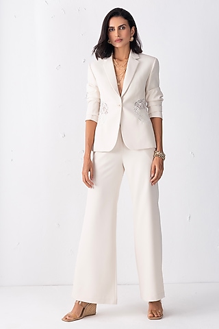 Cream Banana Crepe Blazer Set by PEHR ARORA