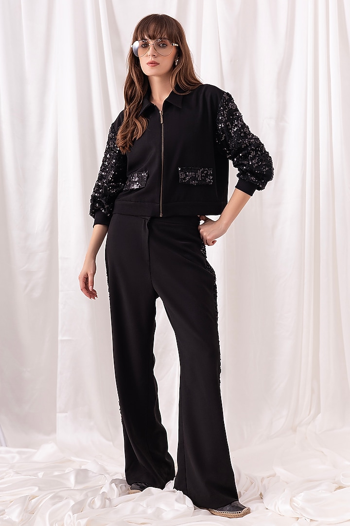 Black British Twill & Tweed Embroidered Co-ord Set by PEHR ARORA at Pernia's Pop Up Shop