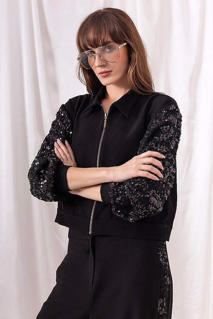 Black British Twill & Tweed Embroidered Co-ord Set by PEHR ARORA at Pernia's Pop Up Shop