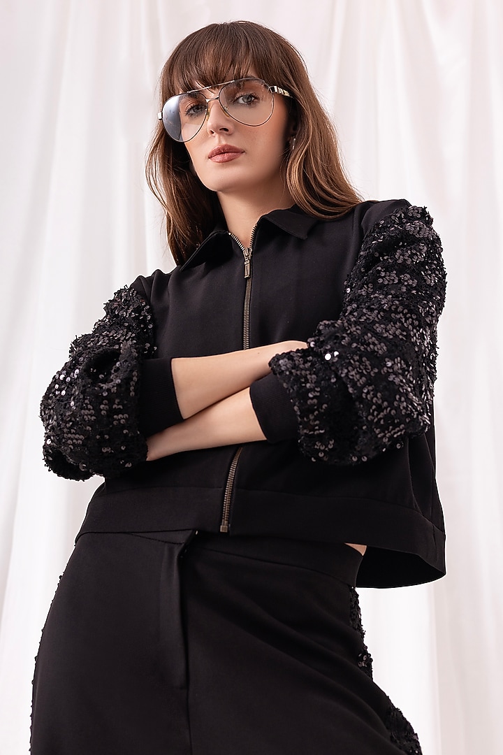 Black British Twill & Tweed Embroidered Co-ord Set by PEHR ARORA at Pernia's Pop Up Shop