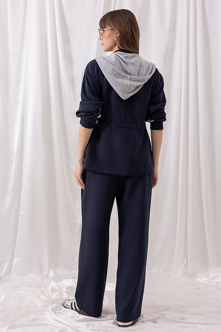 Navy Blue Banana Crepe & Fleece Knit Layered Co-ord Set by PEHR ARORA at Pernia's Pop Up Shop