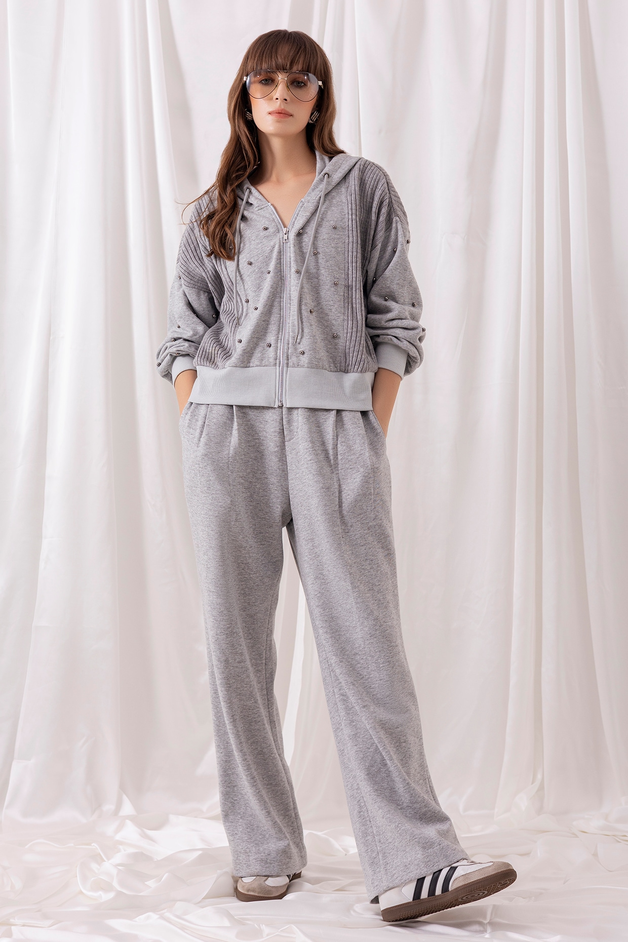 PEHR ARORA Grey Fleece Knit Embellished Co-ord Set