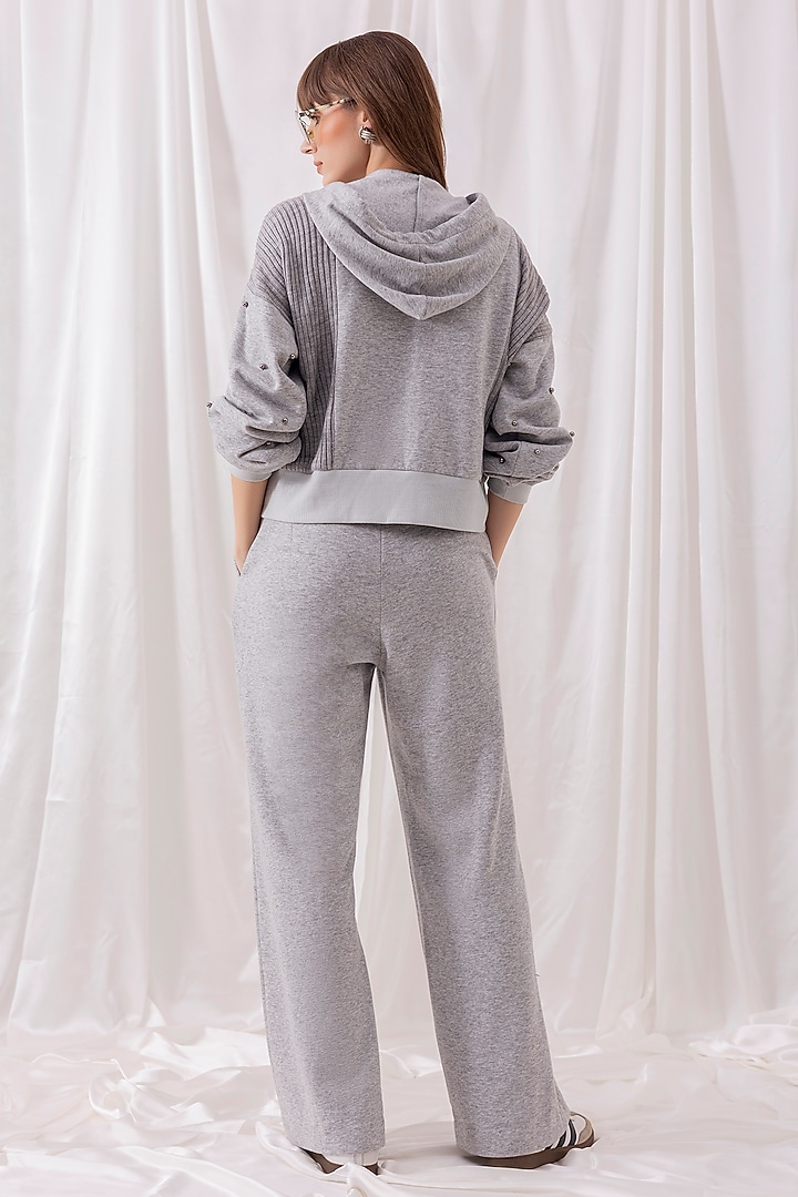 Grey Fleece Knit Embellished Co-ord Set by PEHR ARORA at Pernia's Pop Up Shop