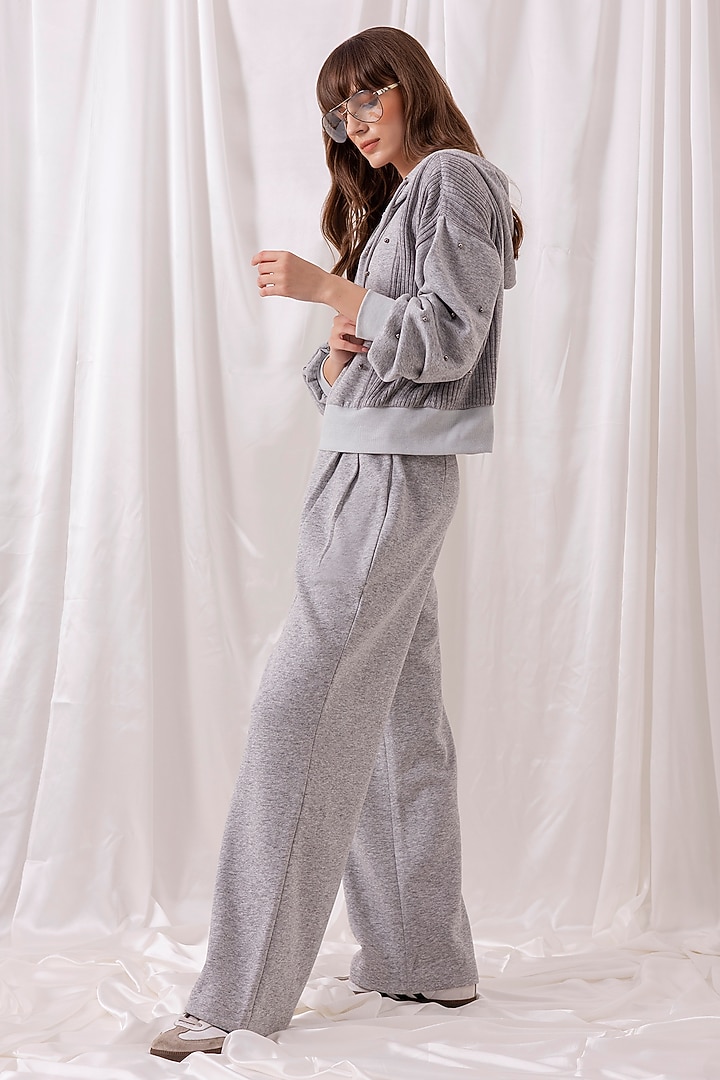 Grey Fleece Knit Embellished Co-ord Set by PEHR ARORA at Pernia's Pop Up Shop