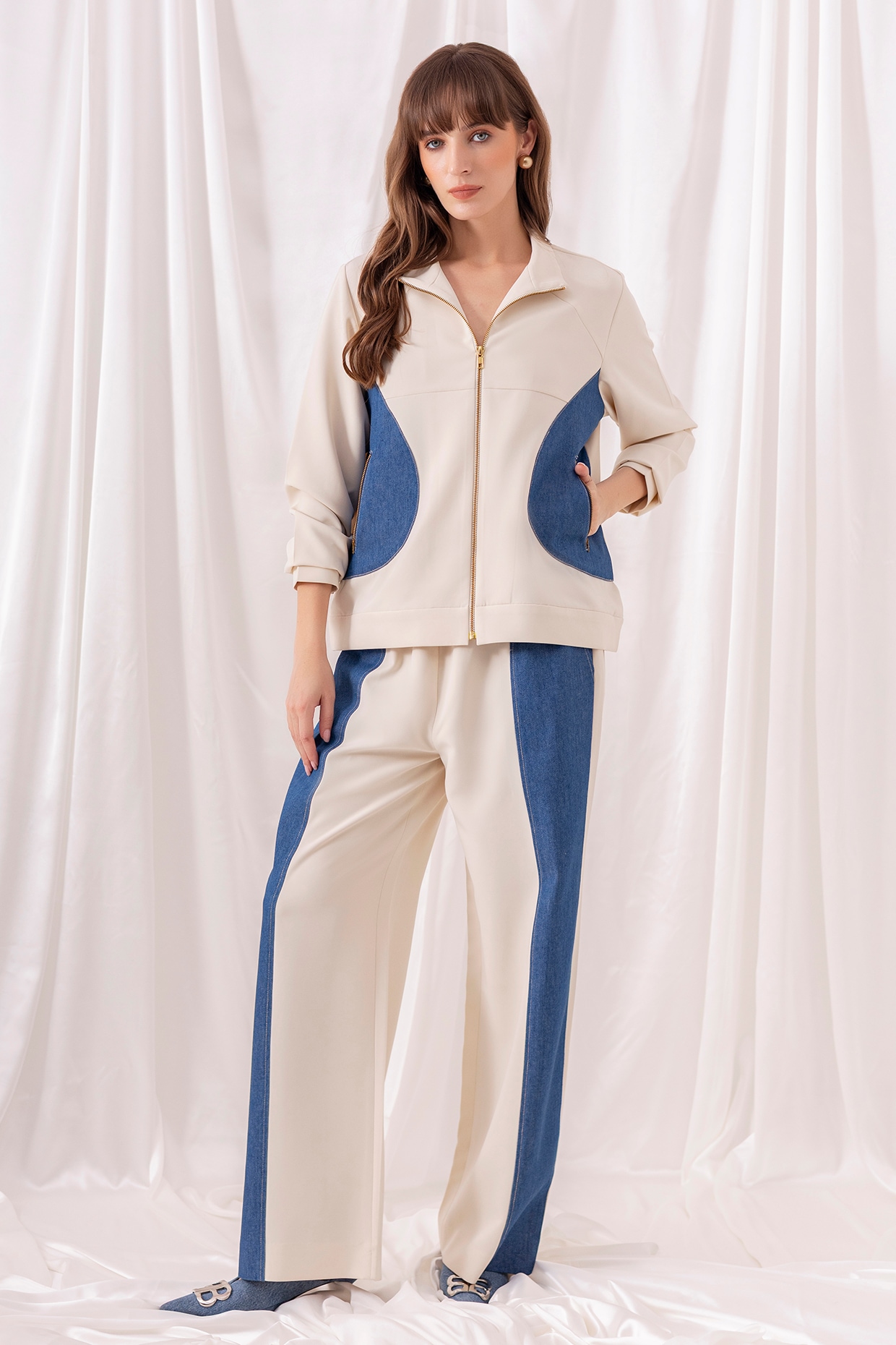 PEHR ARORA Cream Banana Crepe Panelled Co-ord Set