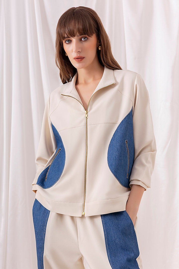 Cream Banana Crepe Panelled Co-ord Set by PEHR ARORA at Pernia's Pop Up Shop