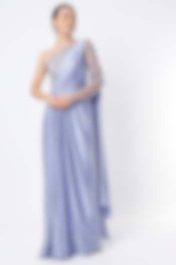 Periwinkle Hand Embroidered Draped Gown by Pooja Peshoria