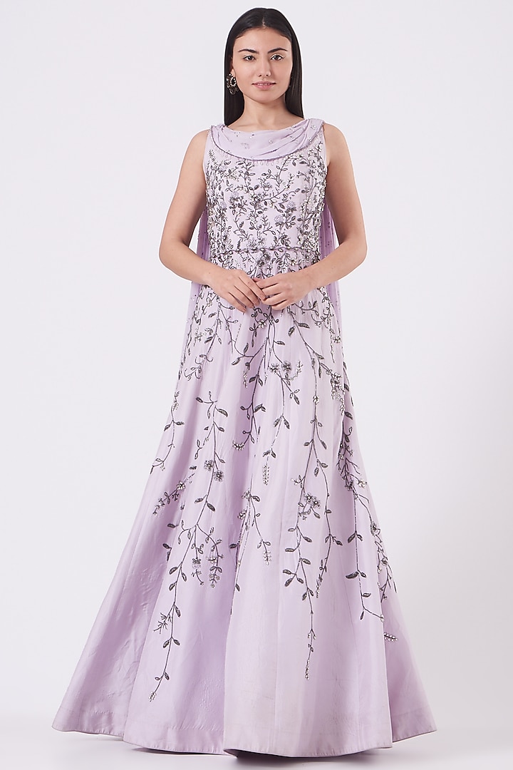 Lilac Hand Embroidered Gown by Pooja Peshoria