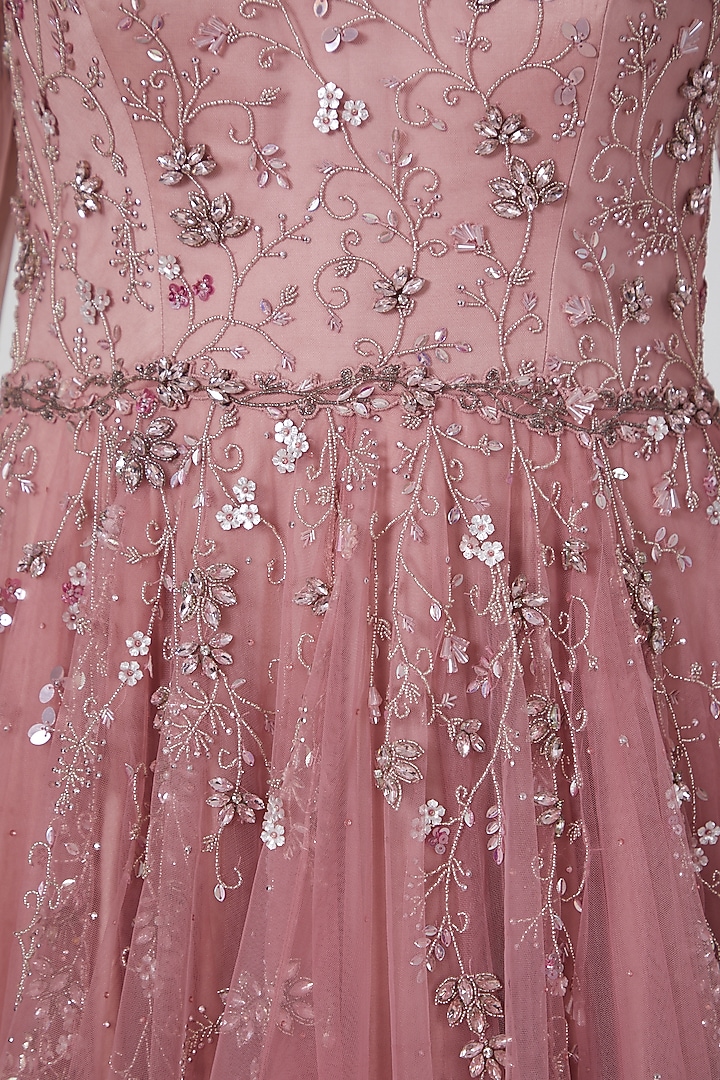 Old Rose Embroidered Gown by Pooja Peshoria at Pernia's Pop Up