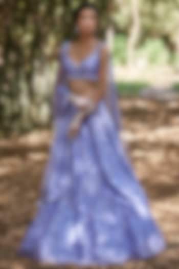 Periwinkle Sequins Hand Embroidered Bridal Lehenga Set by Pooja Peshoria at Pernia's Pop Up Shop