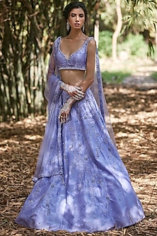 Periwinkle Sequins Hand Embroidered Lehenga Set by Pooja Peshoria-BRALETTE BLOUSES